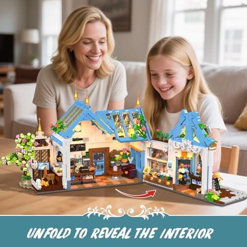 Flower Caf House Building Set with LED Light