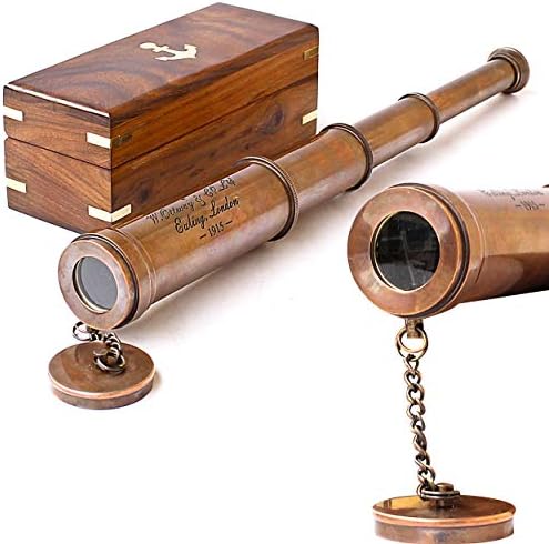 Nautical Vintage Copper Telescope with Wooden Box