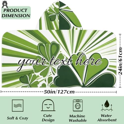 Green Shamrock Personalized Kids Beach Towel with Hood