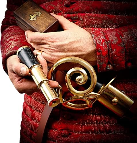 Mini Pirate Spyglass Telescope Brass Collapsible Handheld Telescope with Wooden Box