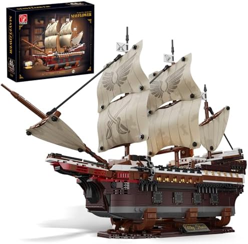 TYCOLE Pirate Ship Building Set with Lights - 2076PCS Mayflower Ship Model Toy