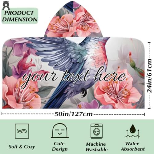 Personalized Kids Hooded Beach Towel with Flower Design
