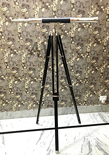Nautical Brass Telescope with Black Leather Wrap and Wooden Tripod