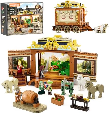 Medieval Troupe Carriage Building Set with LED Lights and Minifigures 1248 Pcs