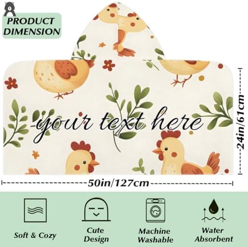 Rustic Chicken Personalized Kids Beach Towel for Boys and Girls