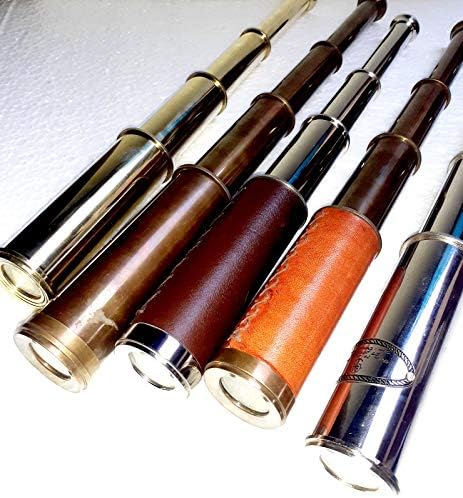 5 Piece Lot Handmade Brass Telescope with Brown Leather Box
