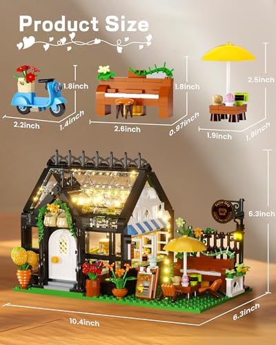 Flower House Coffee Shop Building Set with Lights and Piano