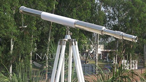Elite White Leather Floor Standing Telescope with Brass Base
