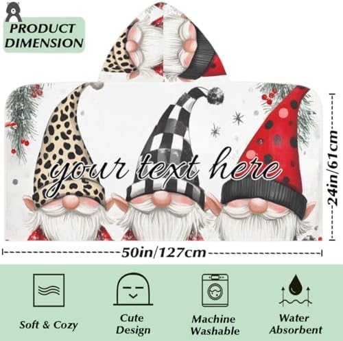 Personalized Christmas Gnome Kids Hooded Bath Towel