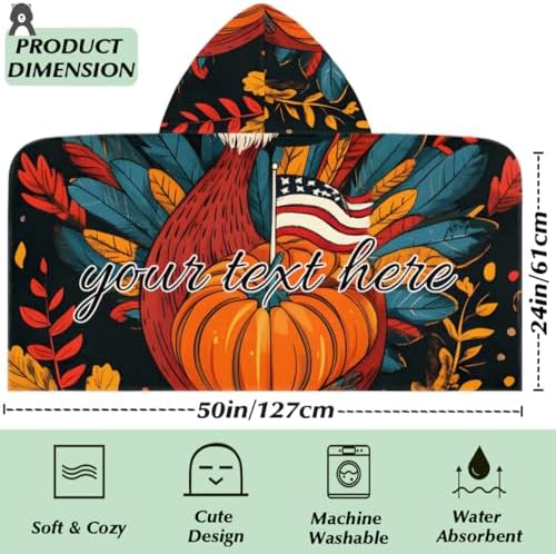 Thanksgiving Turkey Kids Personalized Hooded Beach Towel