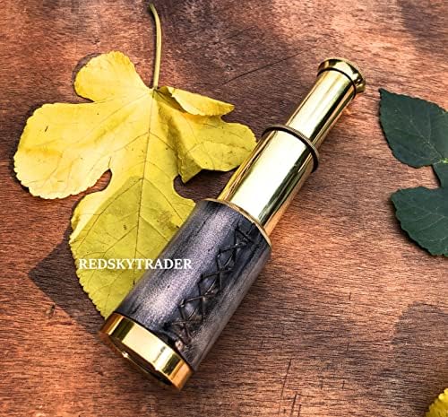 6 Inch Handheld Brass Telescope with Leather Case