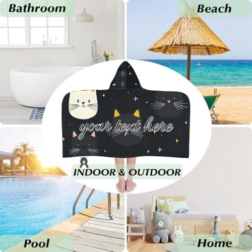 Personalized Kids Cat Print Hooded Beach Towel