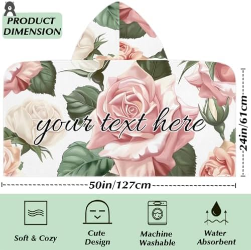 Flower Pink Floral Rose Personalized Kids Beach Towel