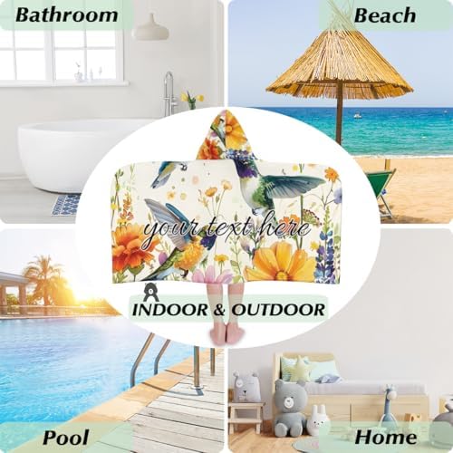 Watercolor Hummingbirds Personalized Kids Beach Towel