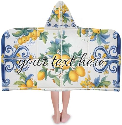 Personalized Blue Lemon Kids Beach Towel with Hood