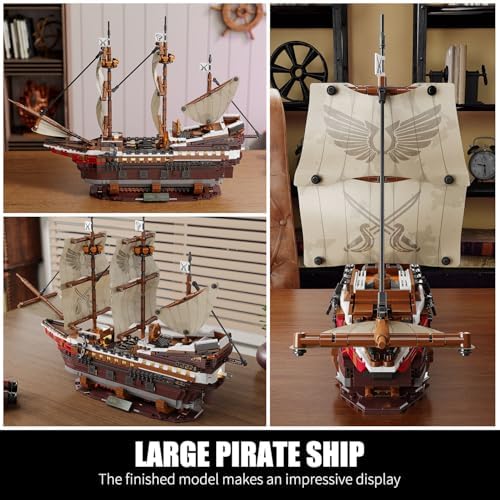 TYCOLE Pirate Ship Building Set with Lights - 2076PCS Mayflower Ship Model Toy