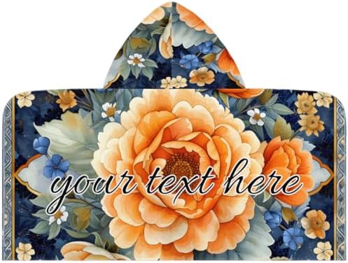 Boho Floral Personalized Kids Beach Towel with Hood