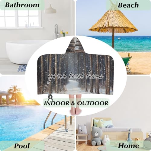 Personalized Kids Hooded Beach Towel with Snow Forest Design