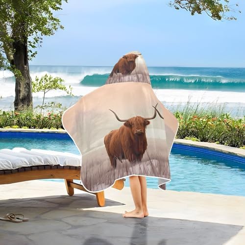 Rural Highland Cows Kids Hooded Towel for Boys Girls