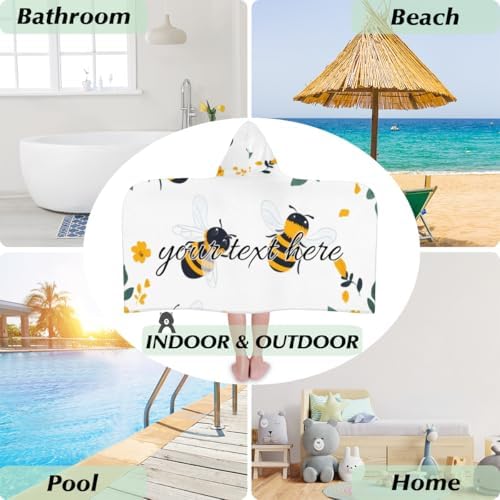 Personalized Kids Hooded Beach Towel Bumble Bee Floral