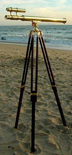 Nauticalmart Floor Standing Brass Double Barrel Telescope 60 with Free Chrome Spike