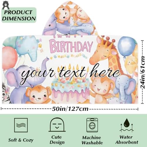 Personalized Kids Hooded Beach Towel with Name Cartoon Animal Design