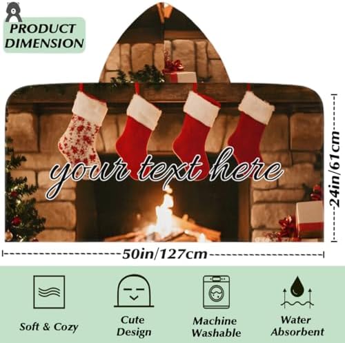 Christmas Fireplace Personalized Kids Hooded Towel for Boys Girls