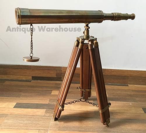 Handmade Nautical Pirate Spyglass Telescope with Adjustable Wooden Tripod