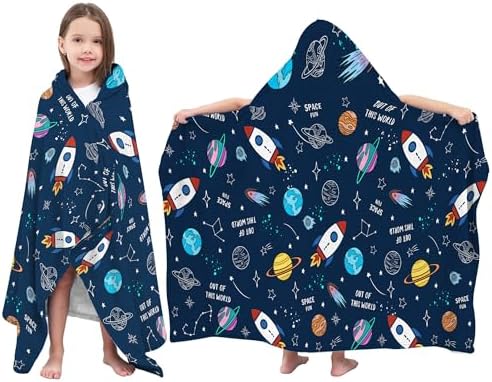 Space Hooded Beach Towel For Kids 30x50