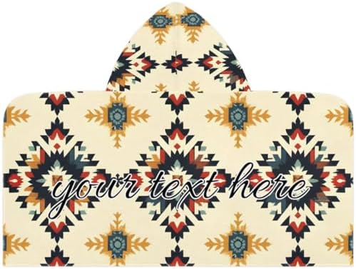 Boho Abstract Pattern Kids Beach Towel with Custom Name
