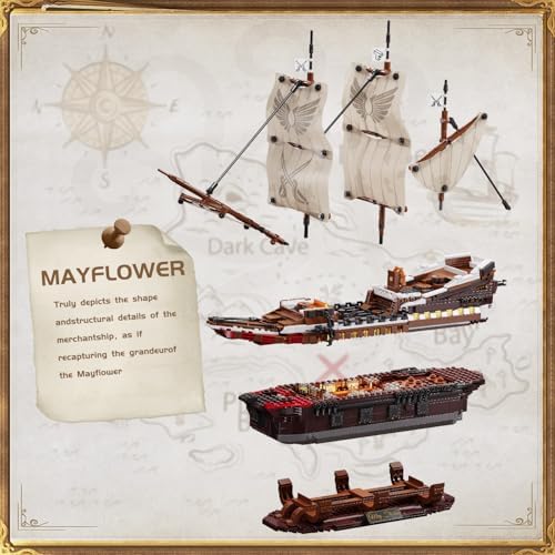 TYCOLE Pirate Ship Building Set with Lights - 2076PCS Mayflower Ship Model Toy