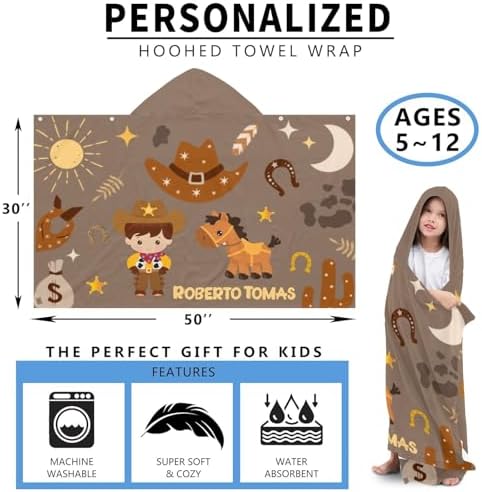 Personalized Kids Beach Towel Poncho for 3-12 Years
