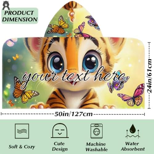 Personalized Tiger Kids Hooded Beach Towel for Boys Girls