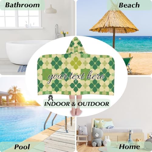 St Patricks Day Buffalo Plaid Clover Shamrock Personalized Kids Beach Towel