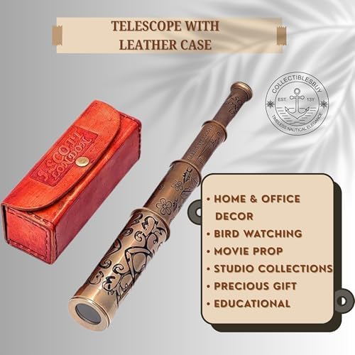 Handmade Retro Brass Telescope with Leather Box