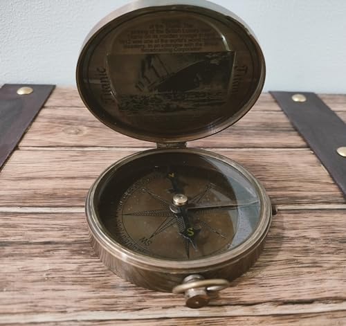 Vintage Brass Grey Leather Telescope with Compass