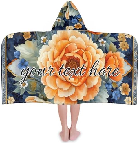 Boho Floral Personalized Kids Beach Towel with Hood