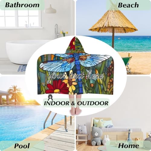Personalized Kids Hooded Beach Towel with Dragonfly Print