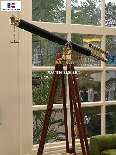 NauticalMart Pirates Navy Floor Standing Telescope Brass Leather Griffith Astro