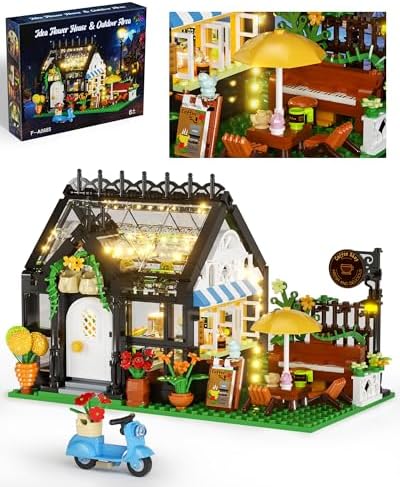 Flower House Coffee Shop Building Set with Lights and Piano