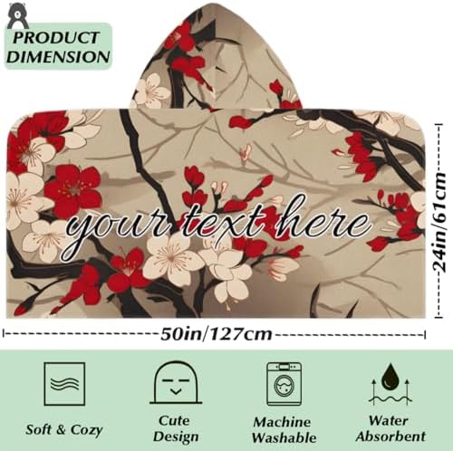 Red Cherry Floral Personalized Kids Beach Towel for Boys Girls