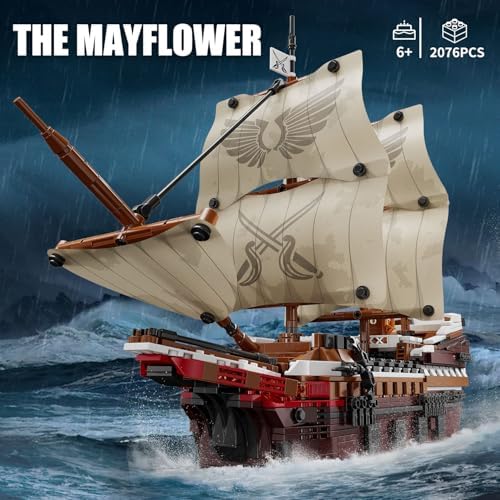 TYCOLE Pirate Ship Building Set with Lights - 2076PCS Mayflower Ship Model Toy