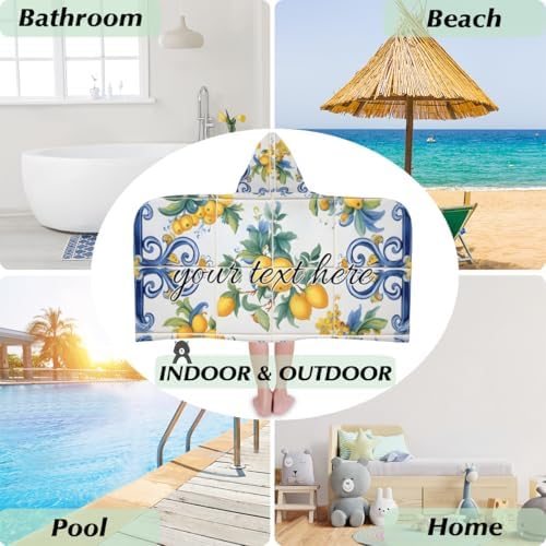 Personalized Blue Lemon Kids Beach Towel with Hood