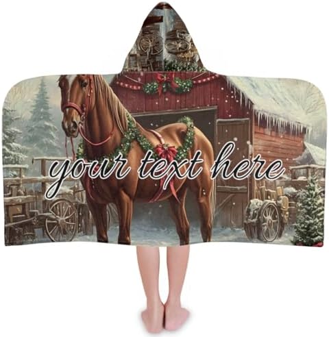 Personalized Kids Hooded Beach Towel with Horse Design