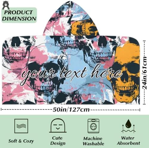 Custom Skull Pattern Kids Beach Towel with Hood