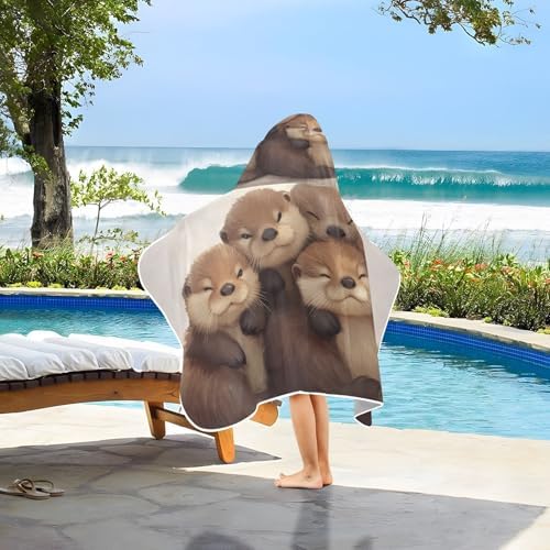 Cute Otters Kids Hooded Bath Towel 24x50