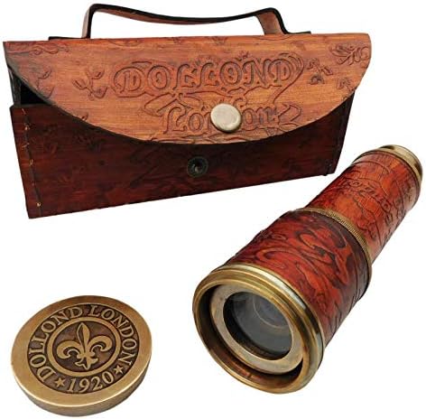 Brass Collapsible Telescope with Leather Case Captains Spyglass 15x Magnification