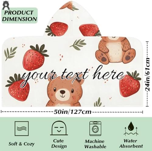 Personalized Cute Bear Beach Towel for Kids Custom Name Hooded Bath Towel