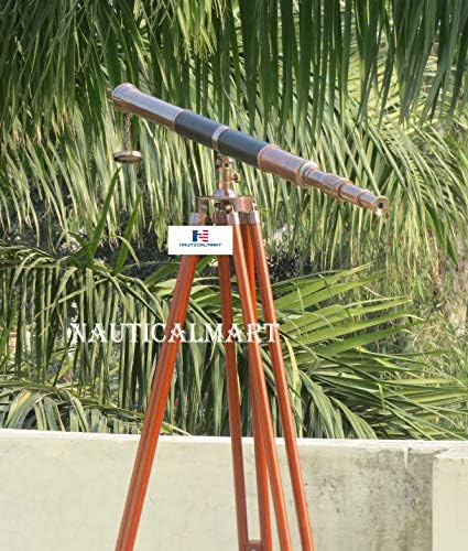 NauticalMart Nautical Admirals Antique Copper Leather Telescope 60 Inch