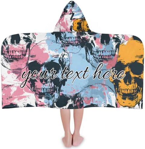 Custom Skull Pattern Kids Beach Towel with Hood